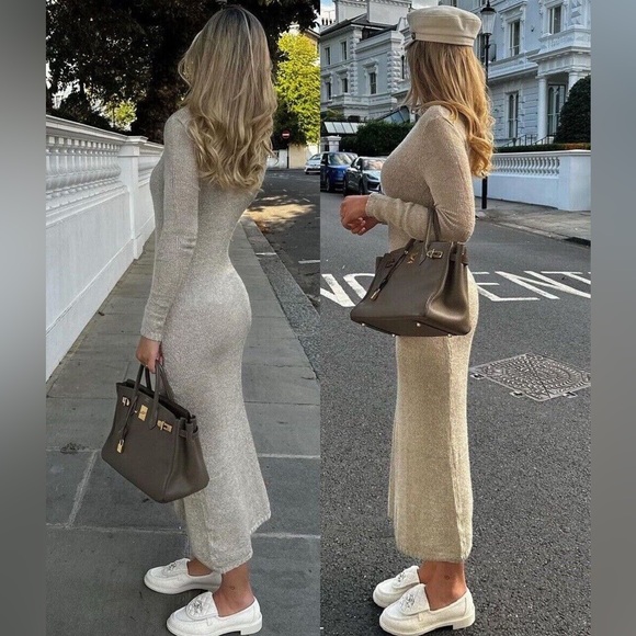 ZARA ~ LONG KNIT DRESS WITH METALLIC THREAD DETAIL - Picture 3 of 14